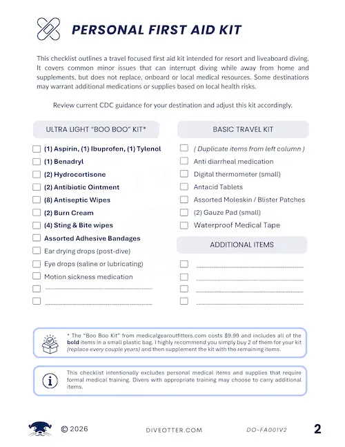 Tier 1 Personal First Aid Kit checklist